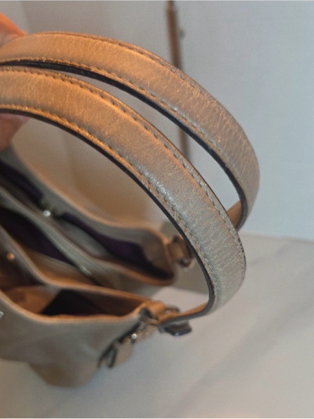 Coach Madison Maggie Metallic Taupe Leather Hobo Bag - Picture 7 of 11